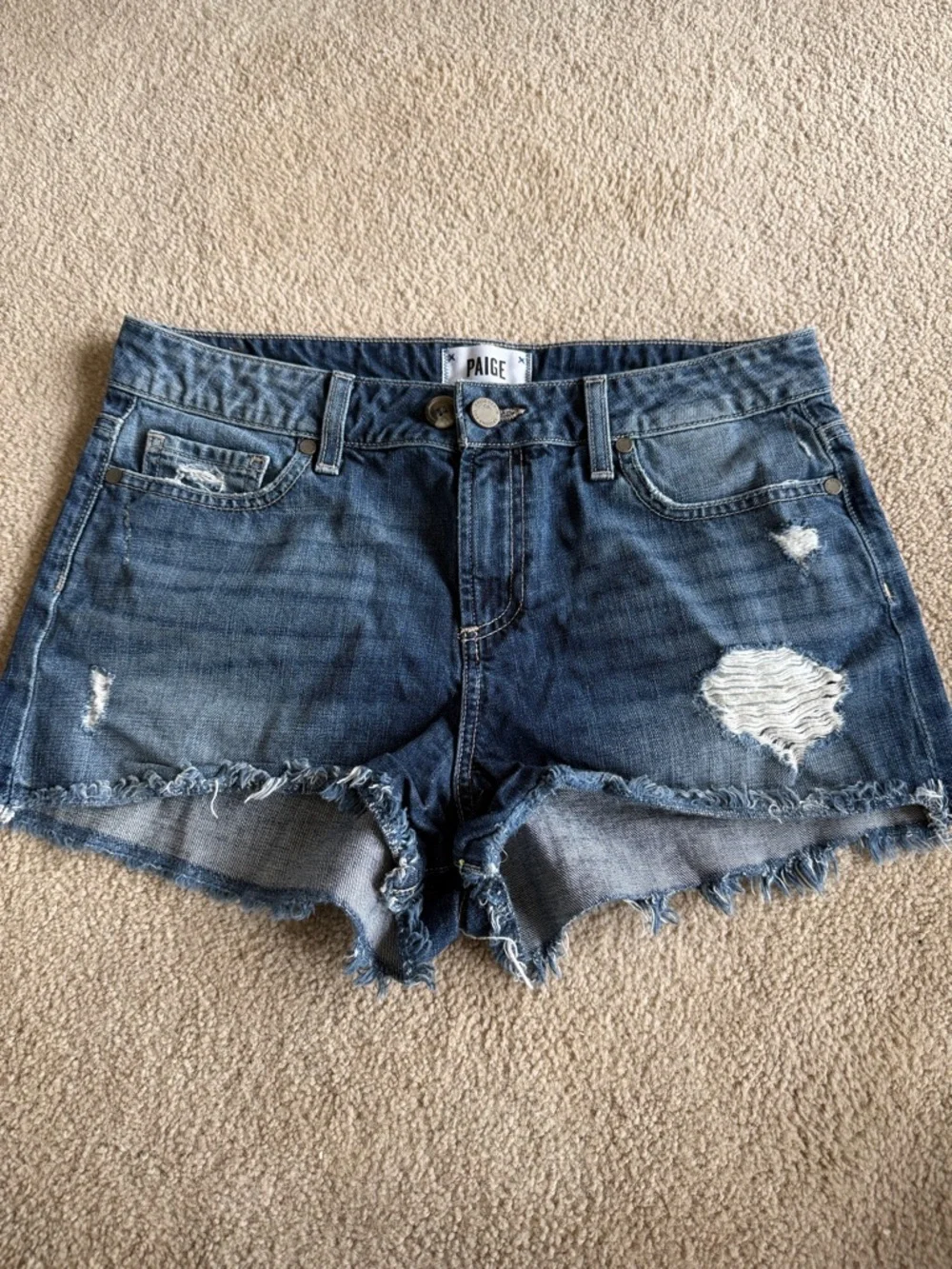 PAIGE Ripped Dark Indigo Denim Daryn Shorts